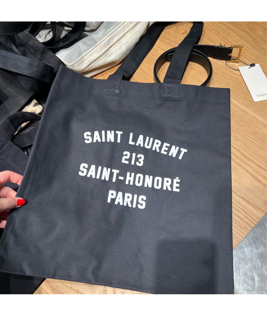 SAINT LAURENT Черная хлопковая сумка тоут, фото 6