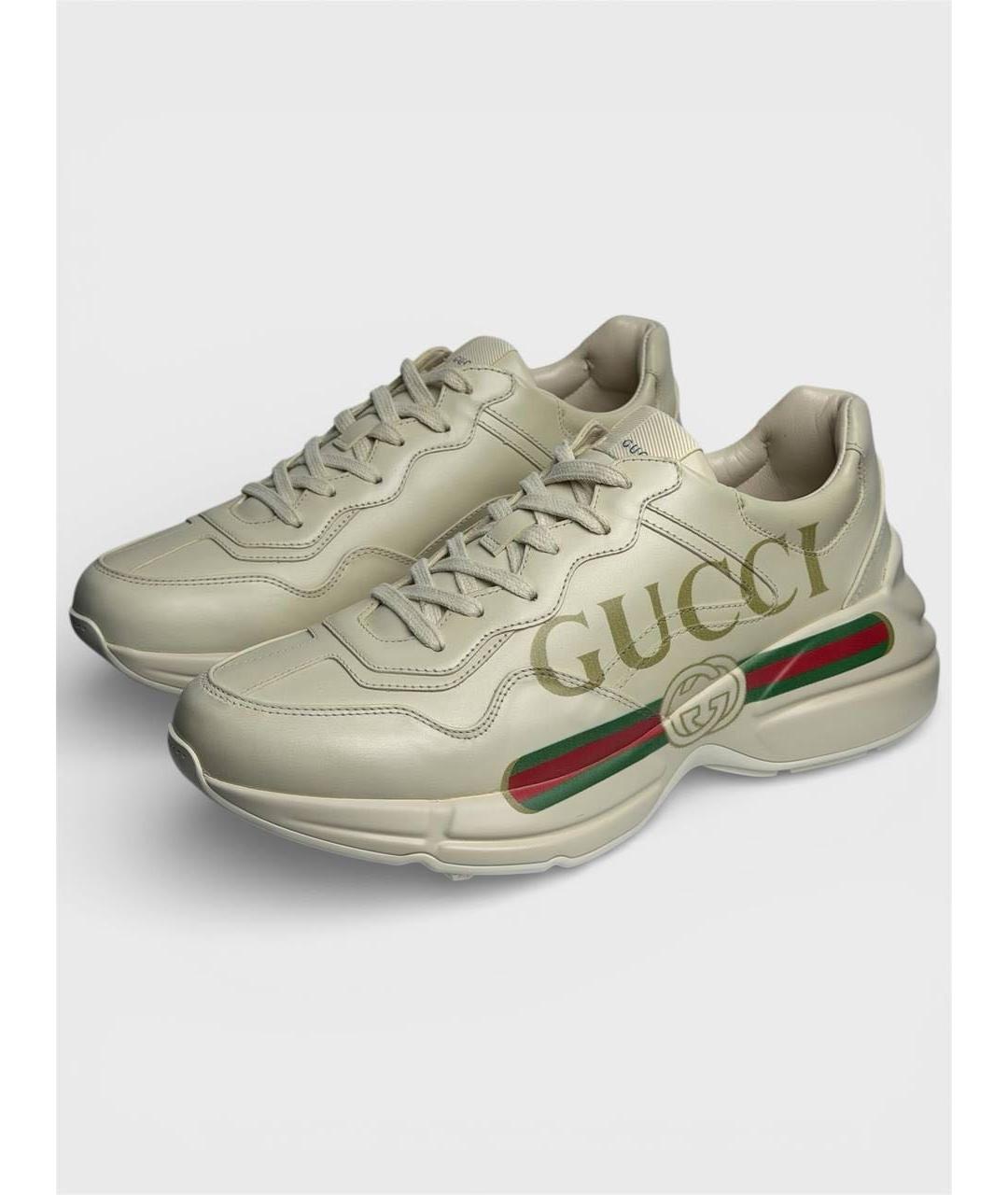 GUCCI Бежевые кожаные высокие кроссовки / кеды, фото 3