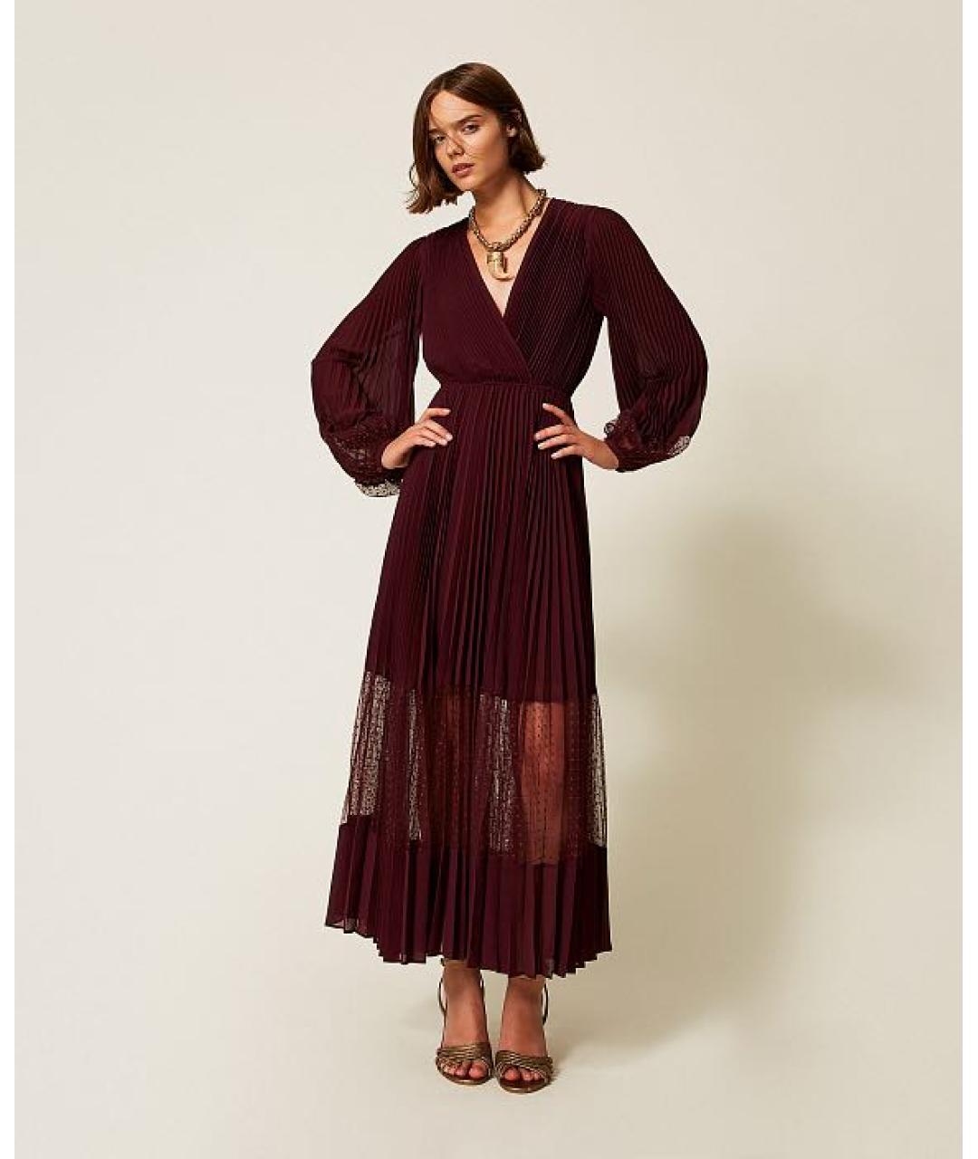 TWIN-SET Бордовое полиэстеровое вечернее платье, фото 4