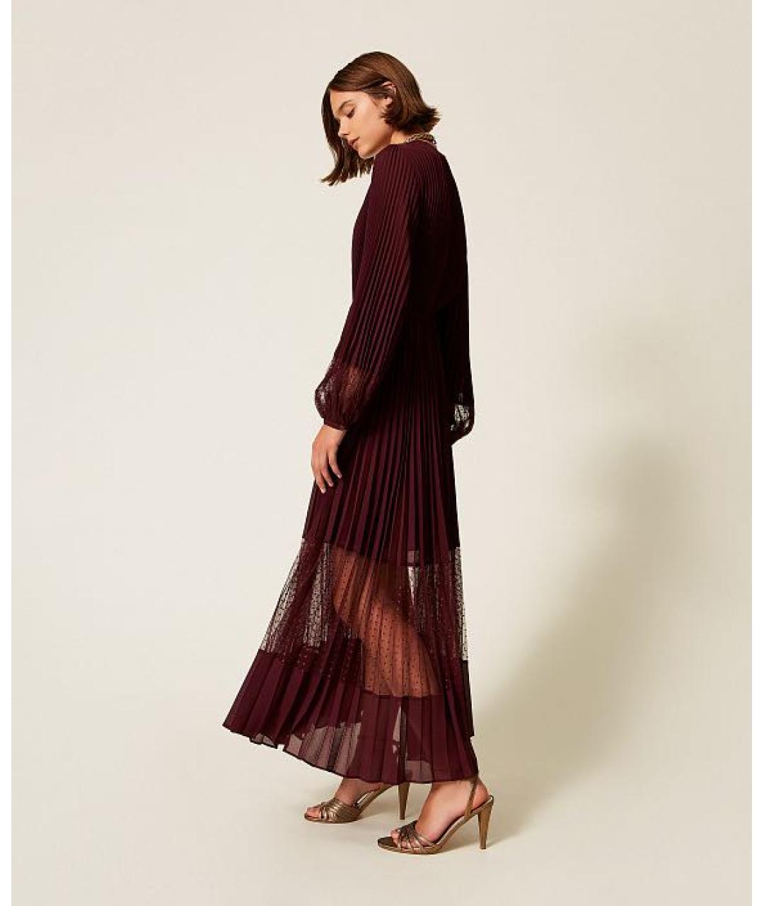 TWIN-SET Бордовое полиэстеровое вечернее платье, фото 5