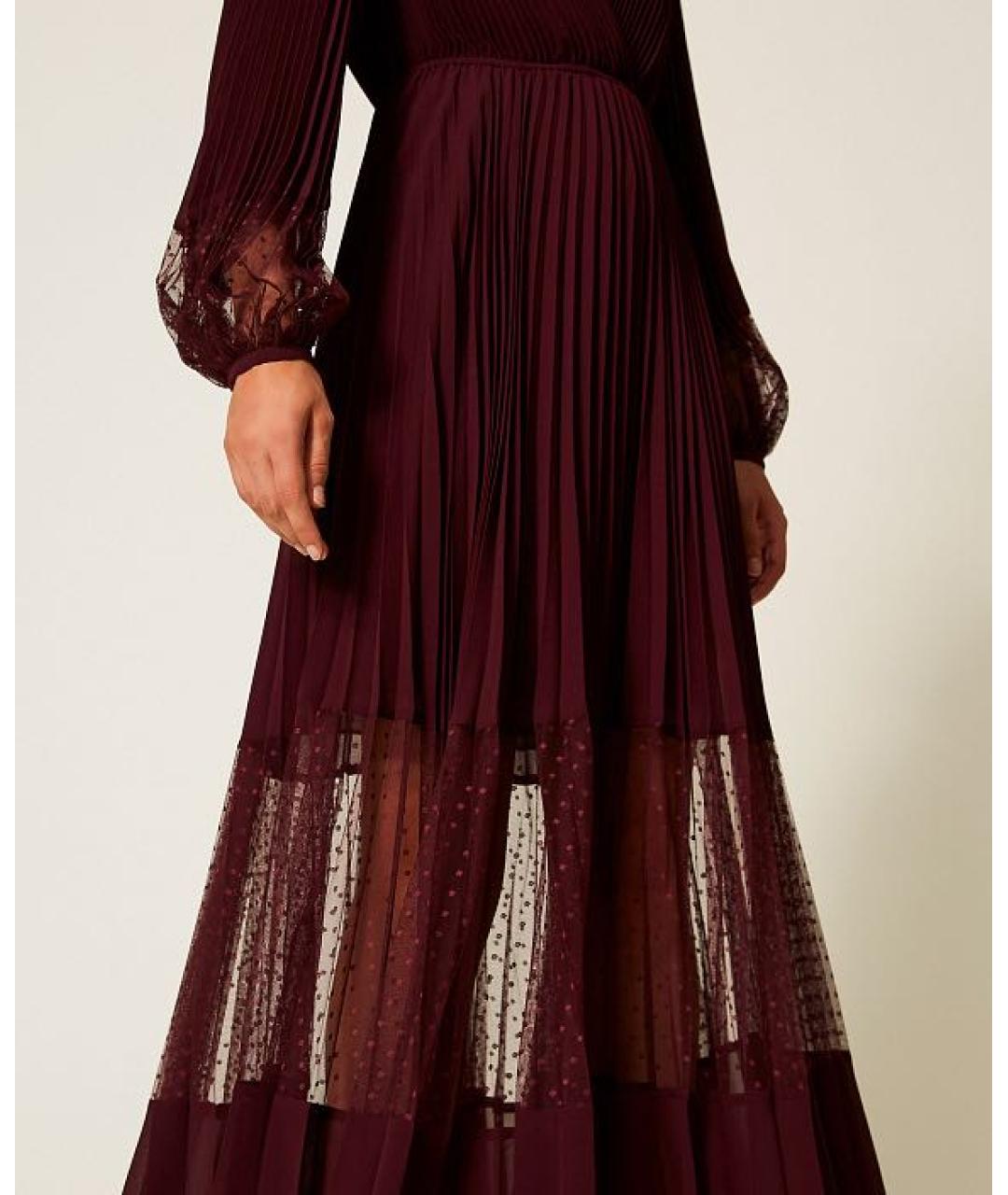 TWIN-SET Бордовое полиэстеровое вечернее платье, фото 3