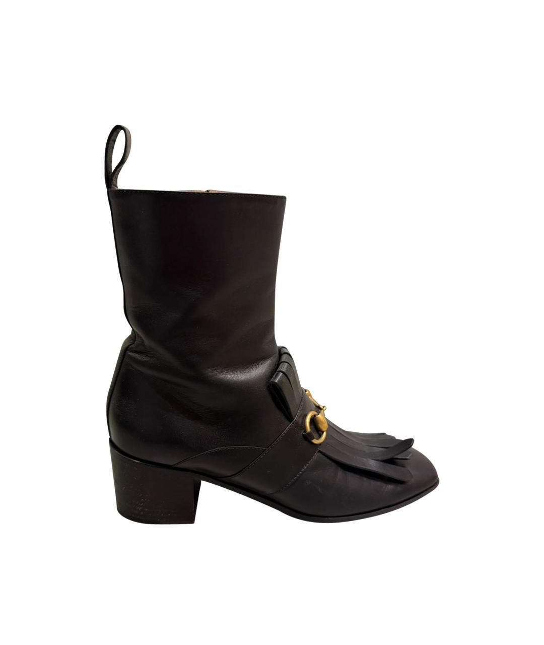 GUCCI Черные кожаные ботильоны, фото 1