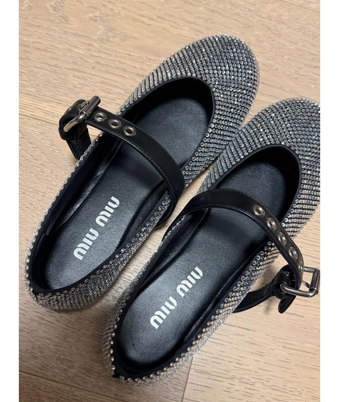 MIU MIU Серебряные кожаные балетки, фото 5