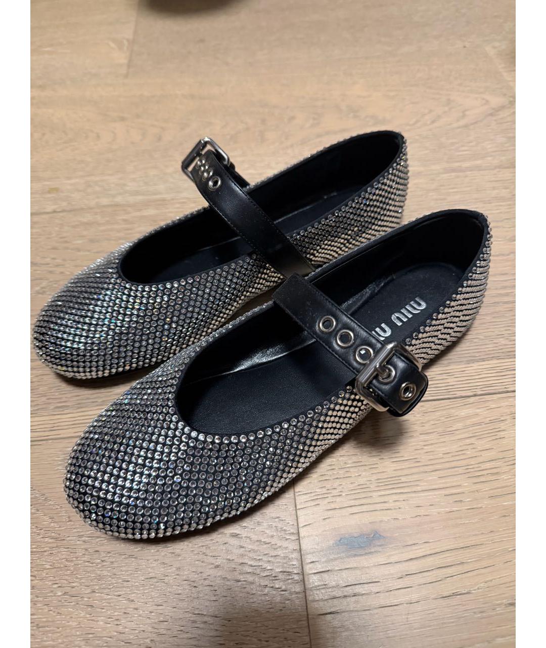 MIU MIU Серебряные кожаные балетки, фото 3