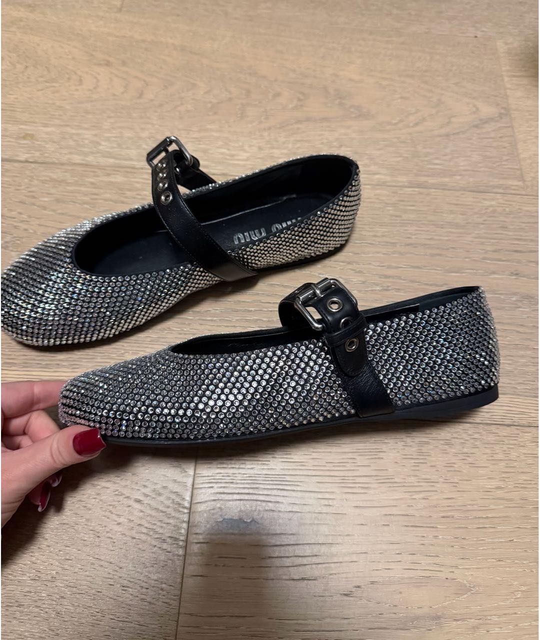 MIU MIU Серебряные кожаные балетки, фото 7