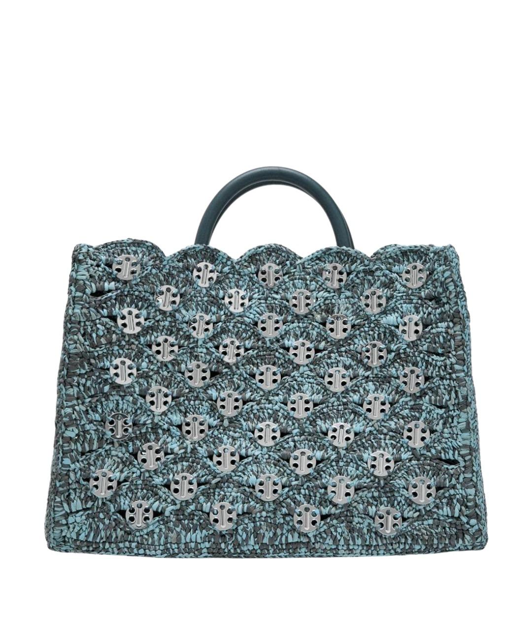 PACO RABANNE Бирюзовая пелетеная сумка с короткими ручками, фото 1