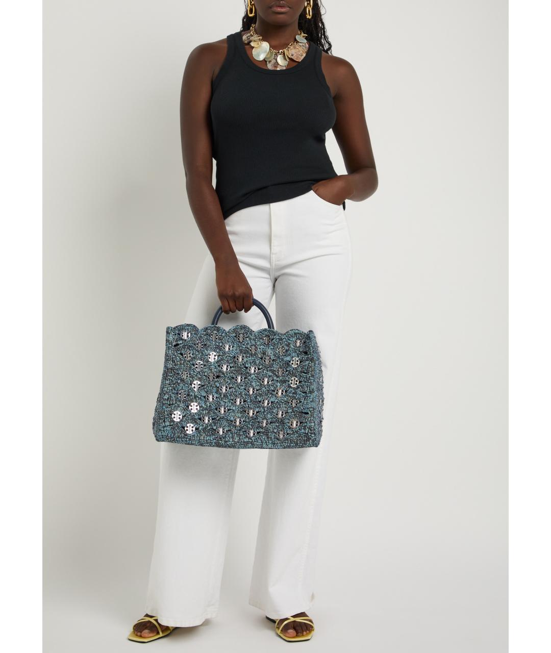 PACO RABANNE Бирюзовая пелетеная сумка с короткими ручками, фото 3