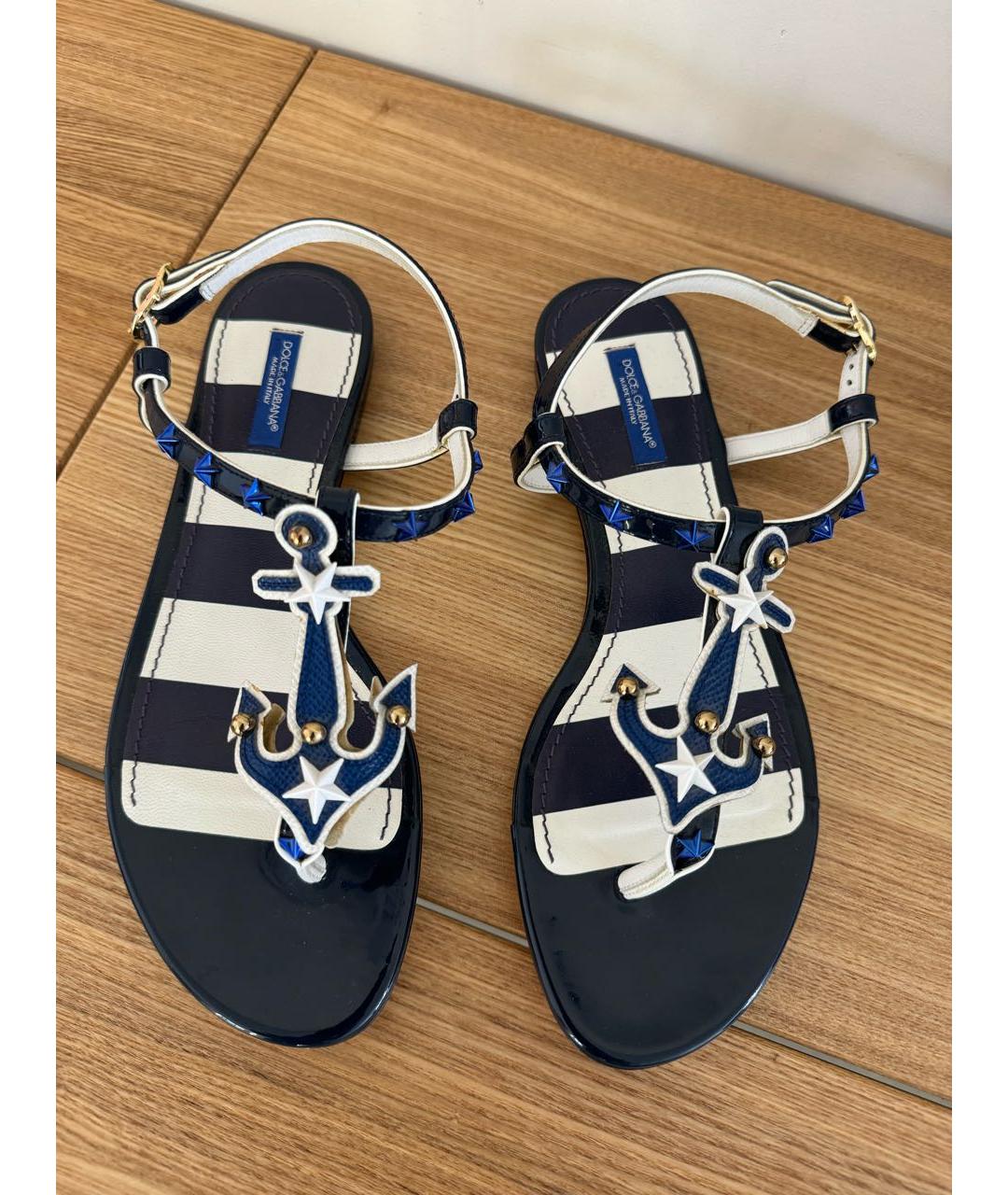 DOLCE&GABBANA Синие кожаные сандалии, фото 2