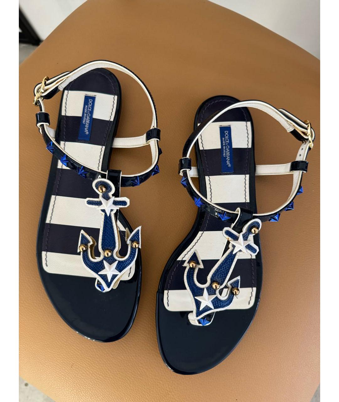DOLCE&GABBANA Синие кожаные сандалии, фото 4