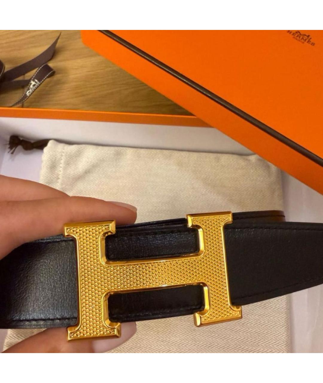 HERMES Черный кожаный ремень, фото 4