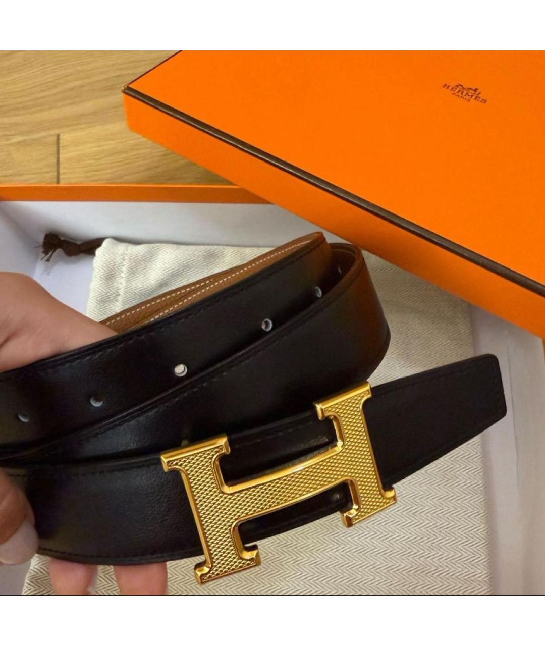 HERMES Черный кожаный ремень, фото 3