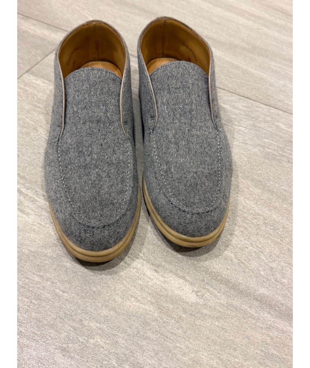 LORO PIANA Серые текстильные лоферы, фото 6