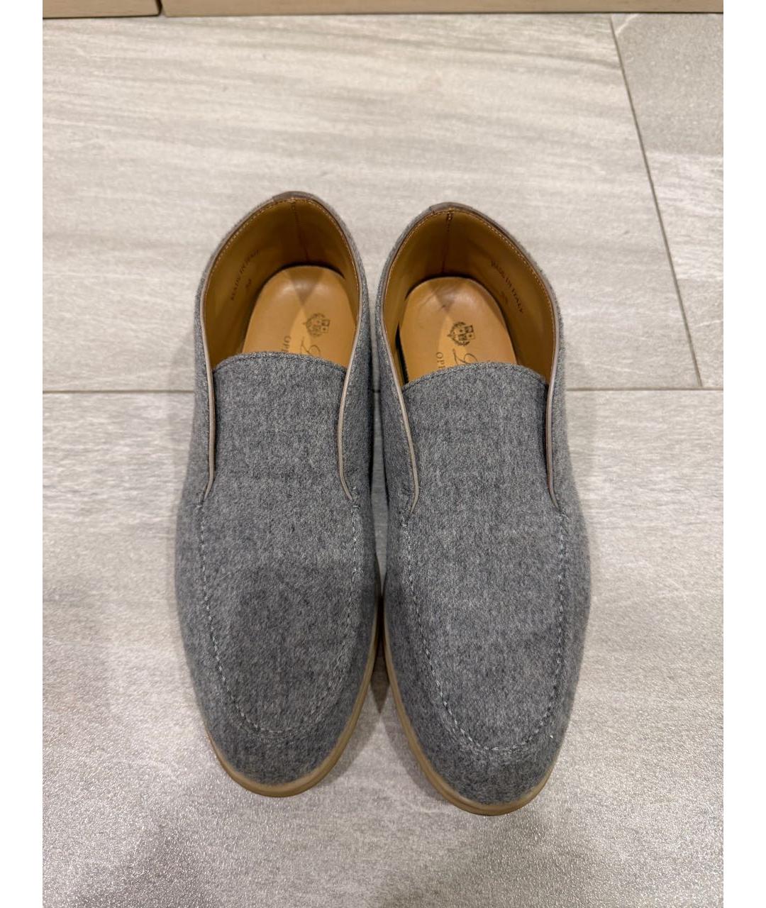 LORO PIANA Серые текстильные лоферы, фото 2
