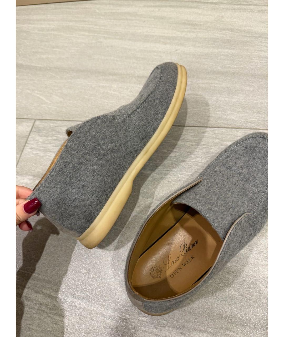 LORO PIANA Серые текстильные лоферы, фото 4