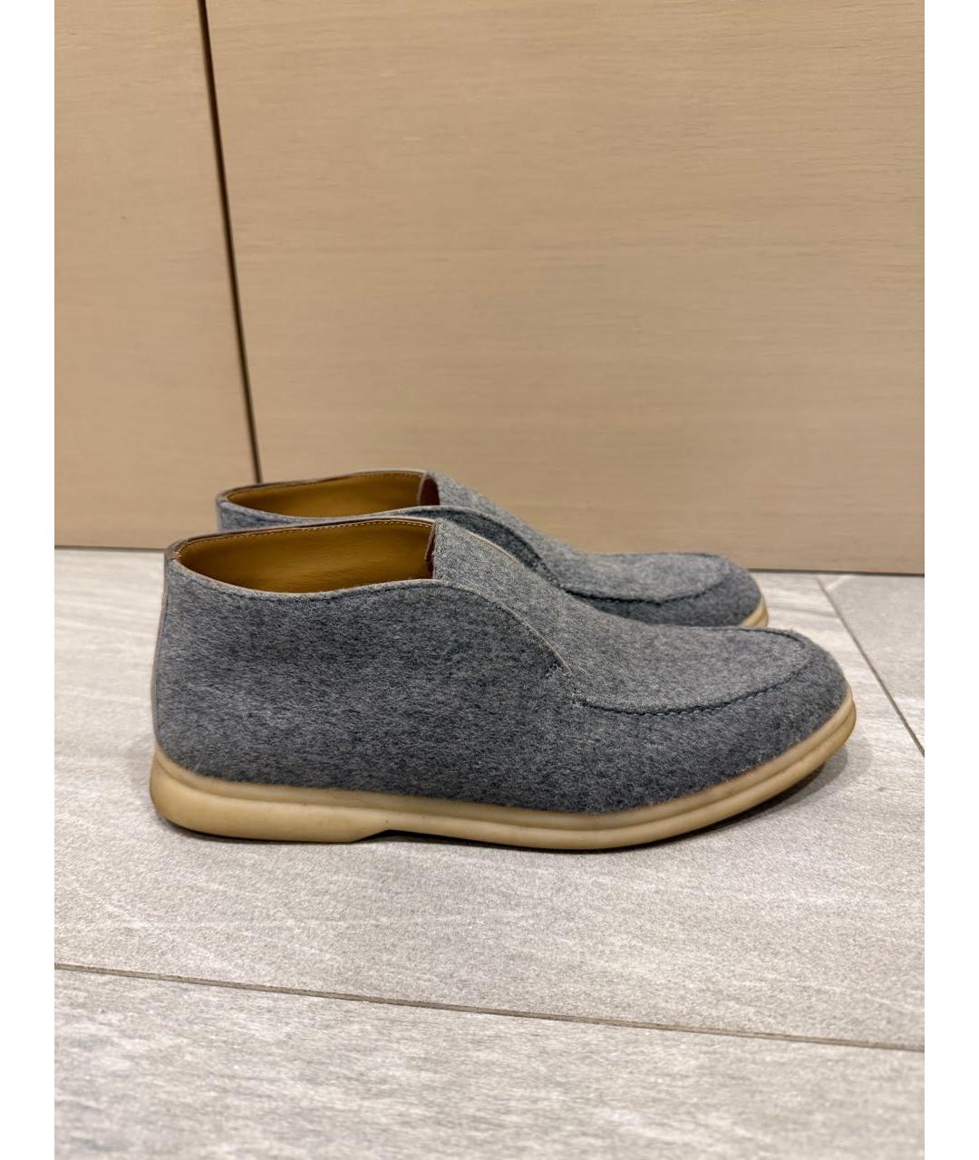 LORO PIANA Серые текстильные лоферы, фото 7