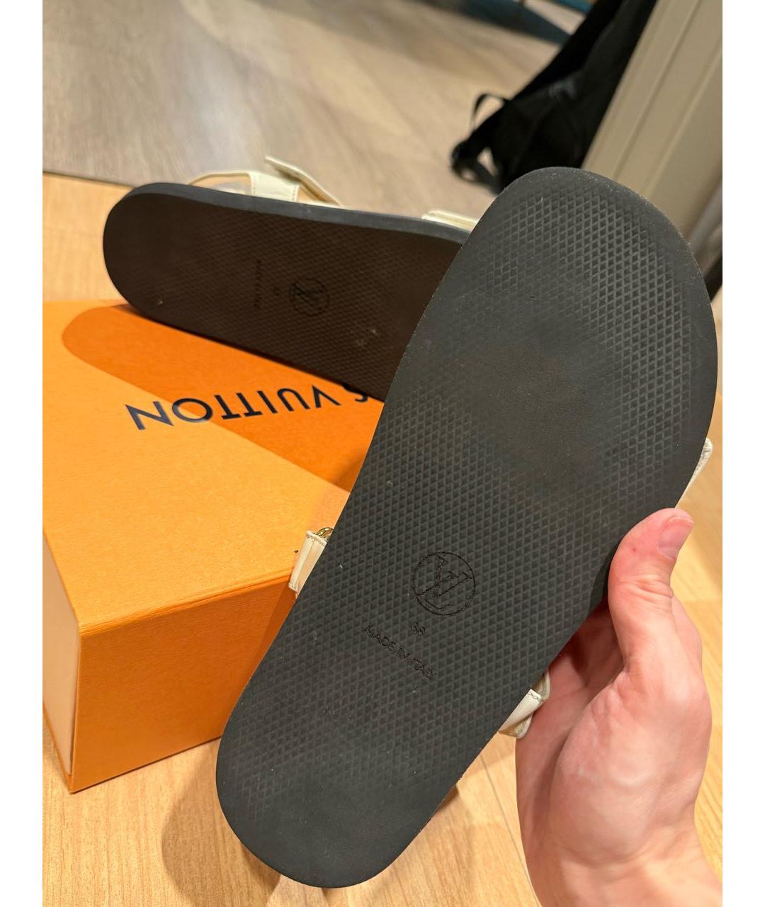 LOUIS VUITTON Белые кожаные босоножки, фото 5