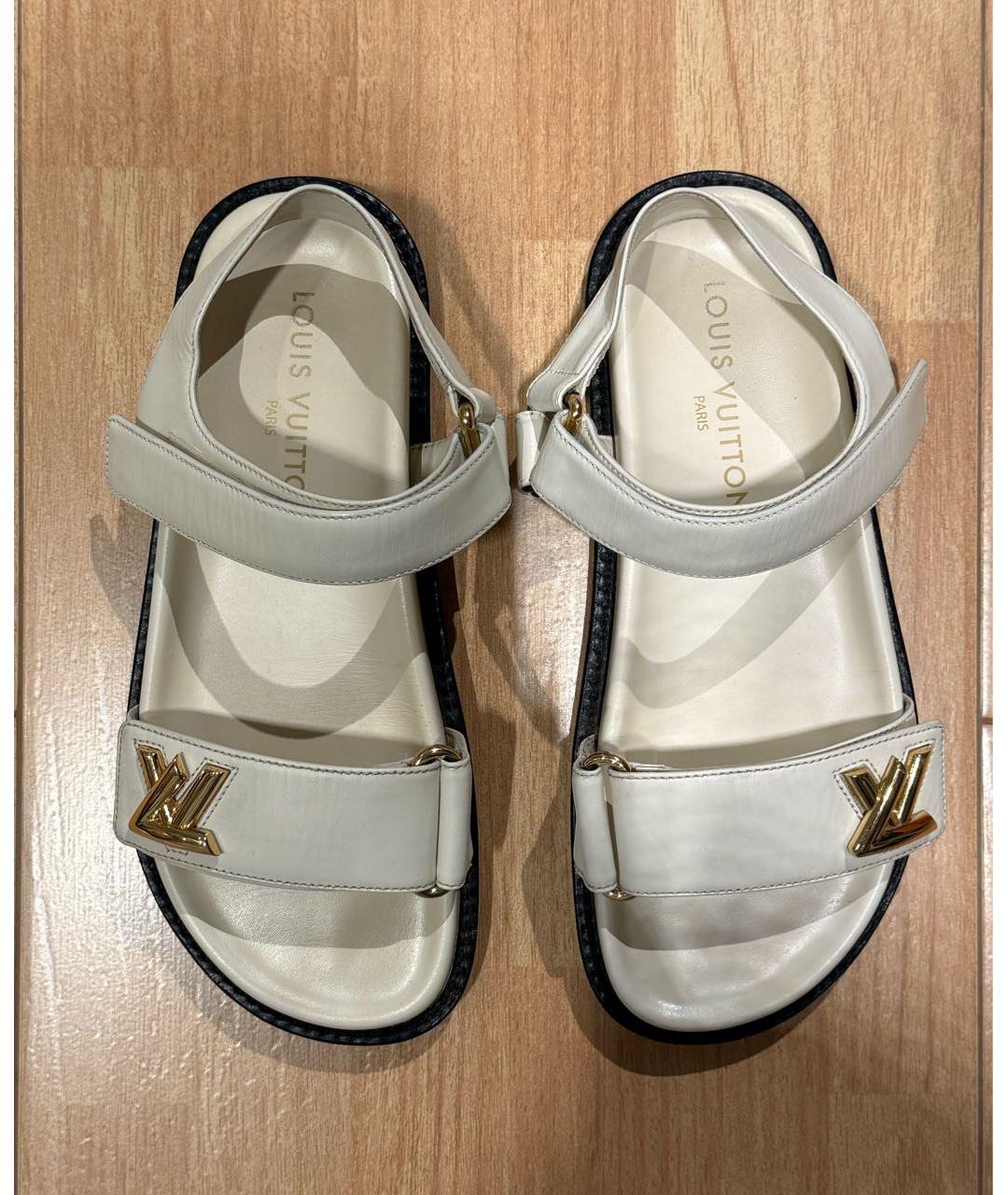 LOUIS VUITTON Белые кожаные босоножки, фото 3