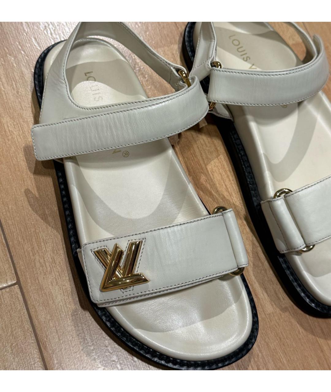 LOUIS VUITTON Белые кожаные босоножки, фото 8