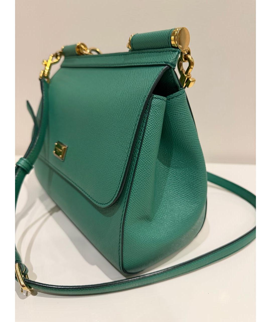 DOLCE&GABBANA Зеленая кожаная сумка с короткими ручками, фото 5
