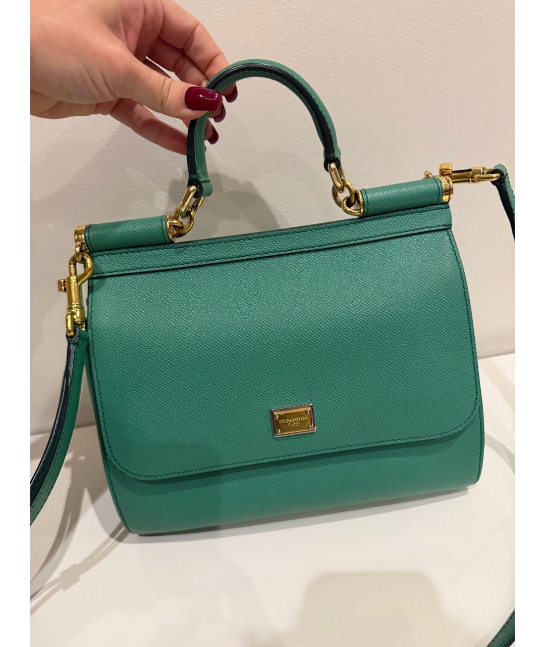 DOLCE&GABBANA Зеленая кожаная сумка с короткими ручками, фото 3
