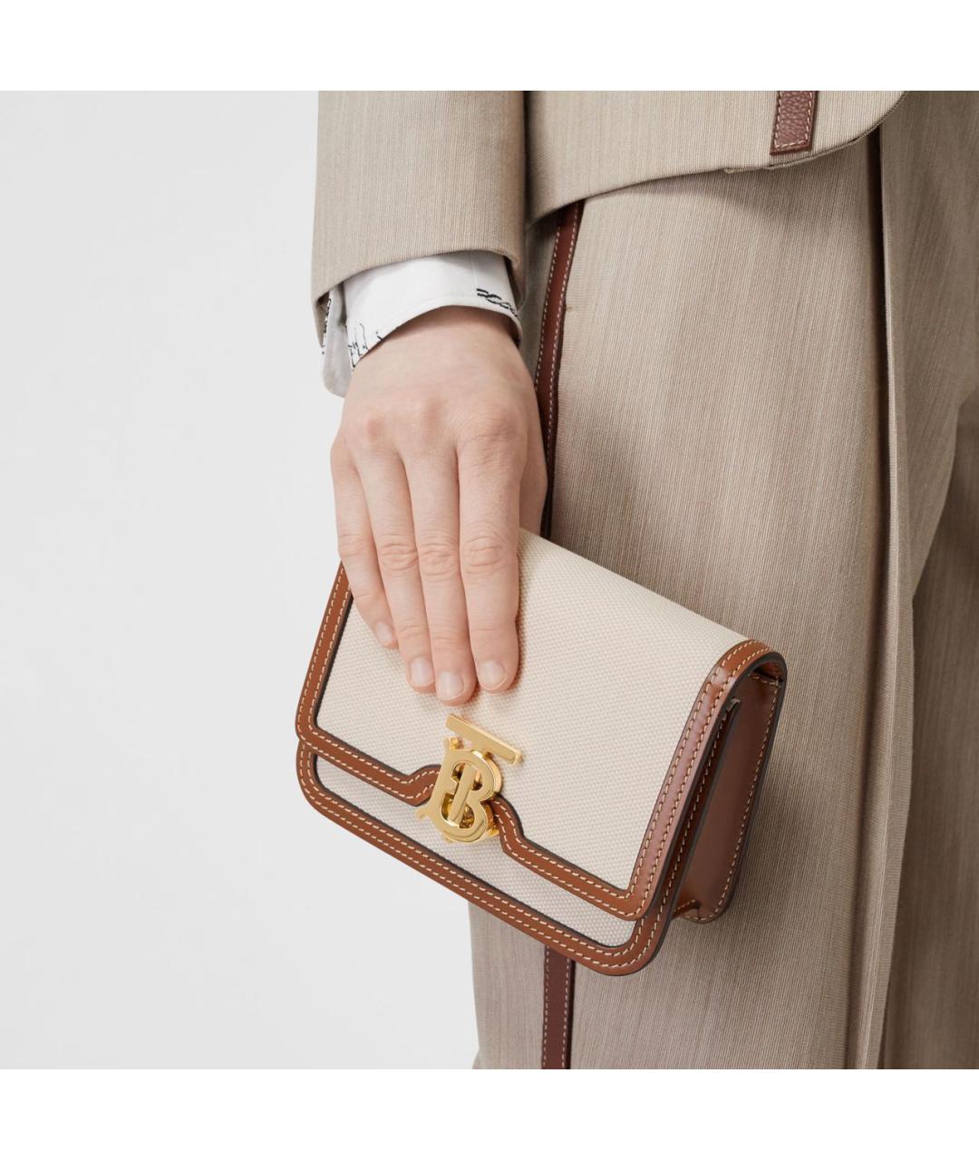 BURBERRY Бежевая тканевая сумка через плечо, фото 7