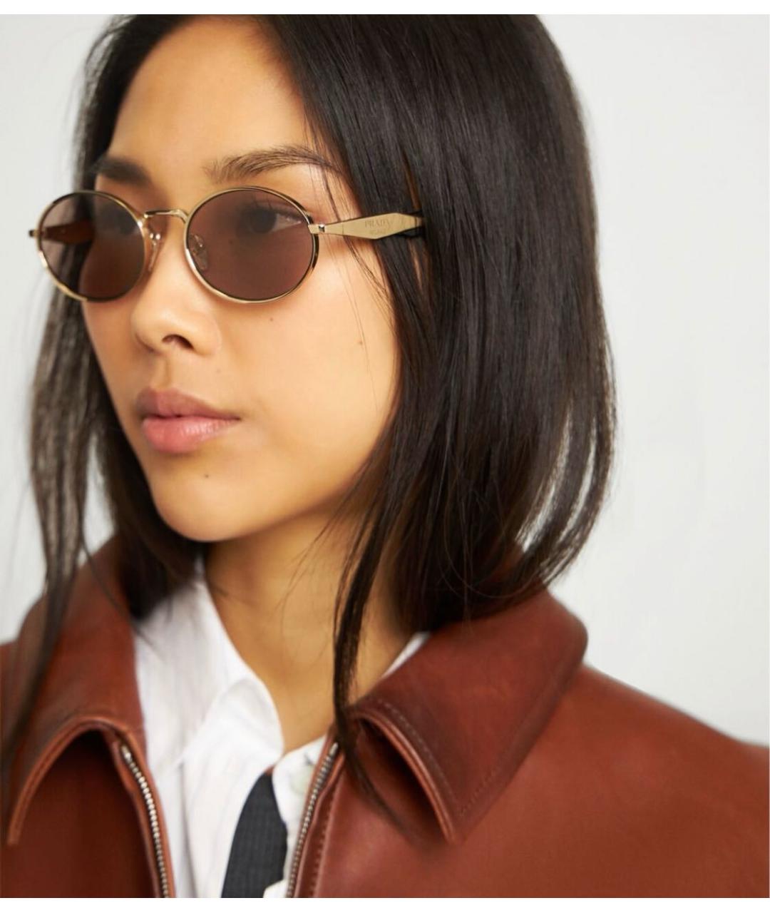 PRADA Золотые металлические солнцезащитные очки, фото 6
