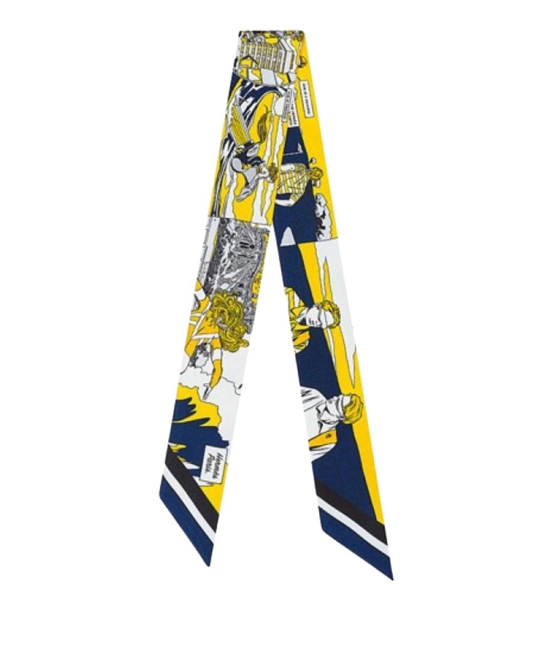 HERMES Желтый шелковый шарф, фото 1