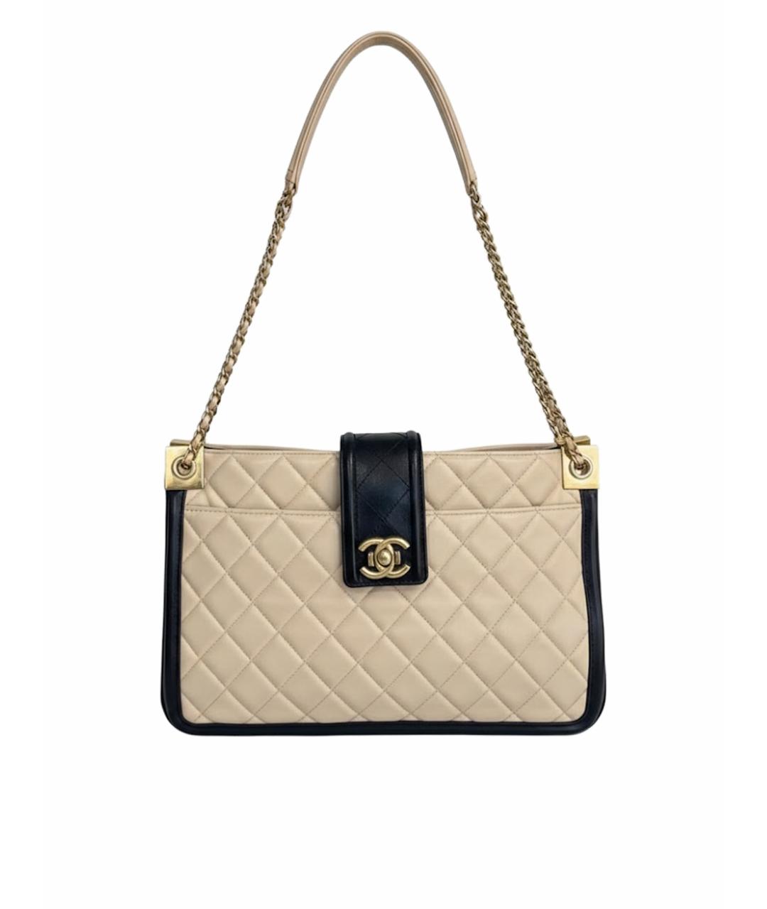 CHANEL Бежевая кожаная сумка с короткими ручками, фото 1