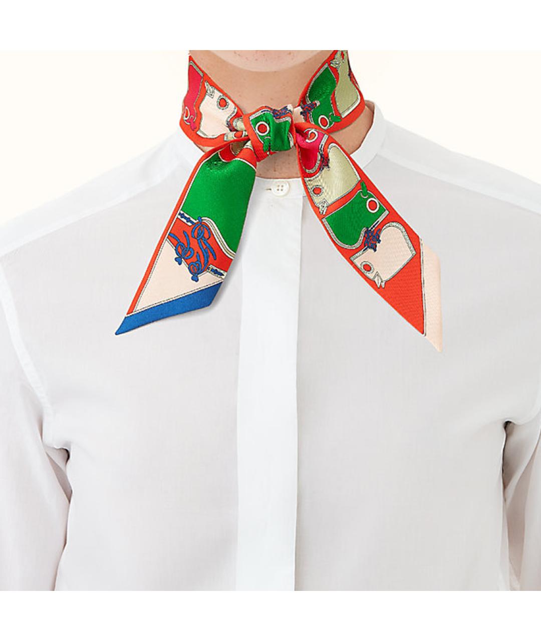 HERMES Розовый шелковый шарф, фото 2