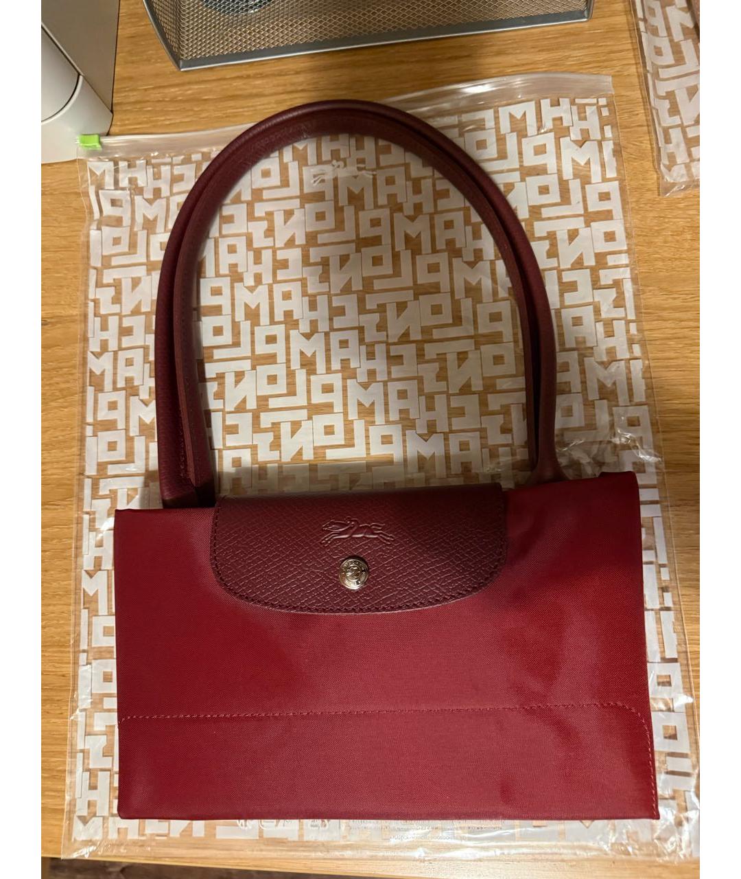 LONGCHAMP Бордовая тканевая сумка с короткими ручками, фото 3