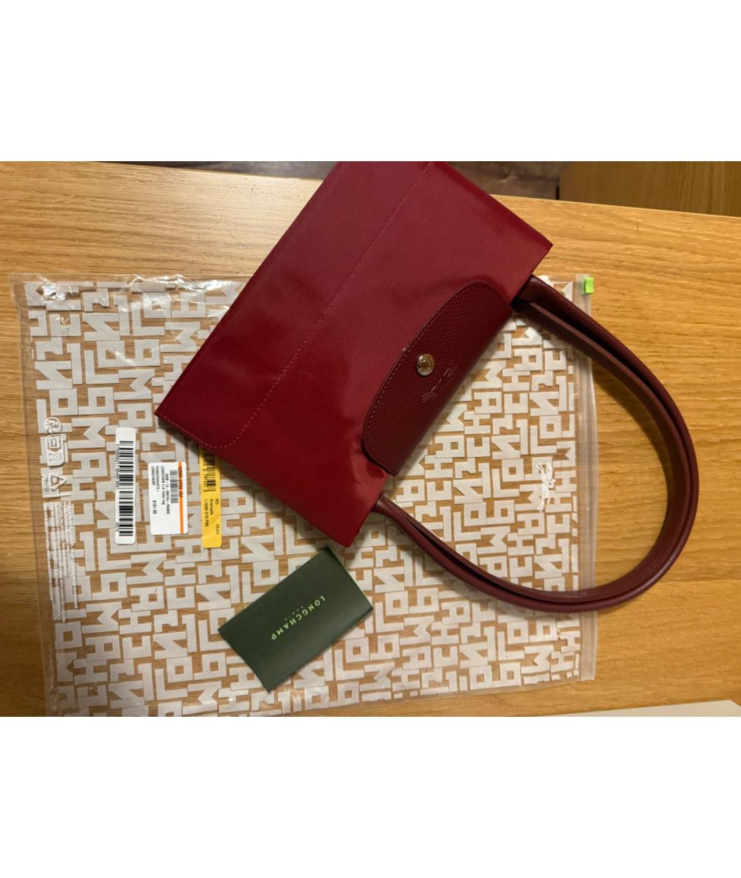 LONGCHAMP Бордовая тканевая сумка с короткими ручками, фото 4