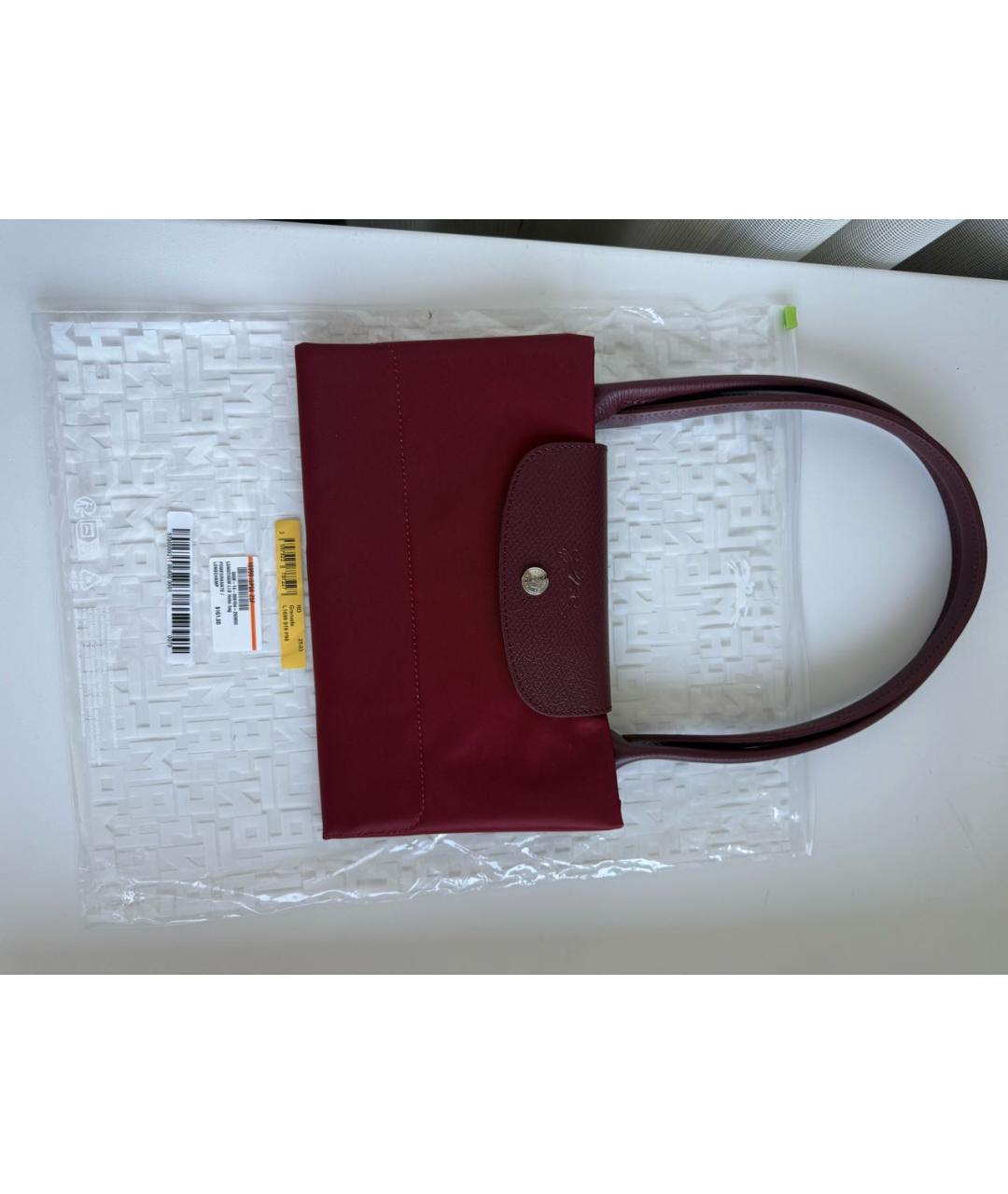 LONGCHAMP Бордовая тканевая сумка с короткими ручками, фото 5