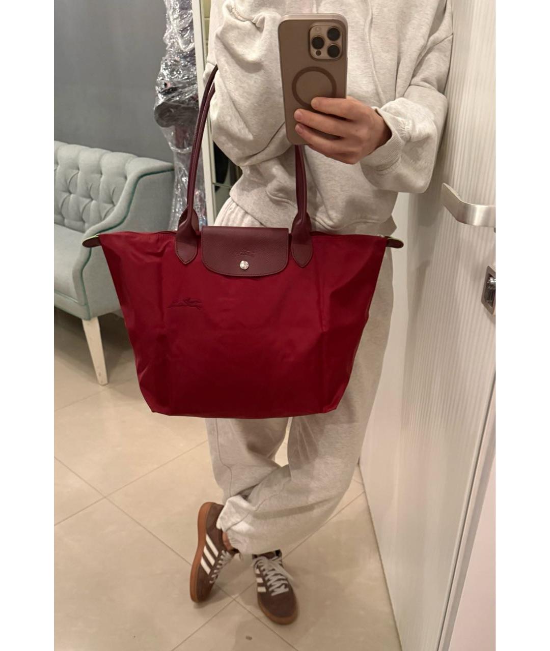 LONGCHAMP Бордовая тканевая сумка с короткими ручками, фото 6