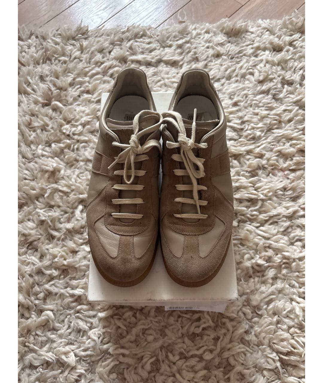 MAISON MARGIELA Бежевые замшевые низкие кроссовки / кеды, фото 2
