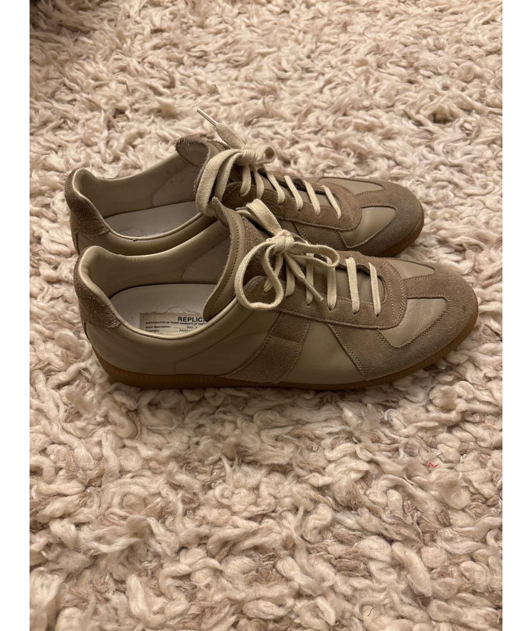 MAISON MARGIELA Бежевые замшевые низкие кроссовки / кеды, фото 7