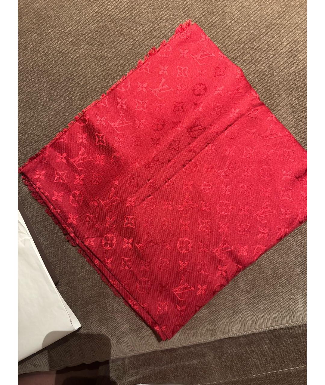 LOUIS VUITTON Бордовый шерстяной платок, фото 5