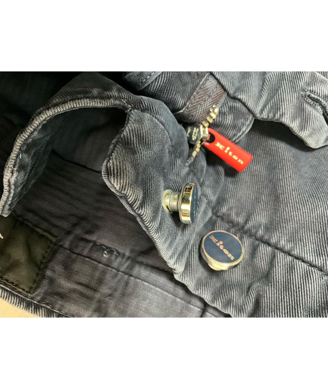 KITON Синие хлопко-эластановые повседневные брюки, фото 4