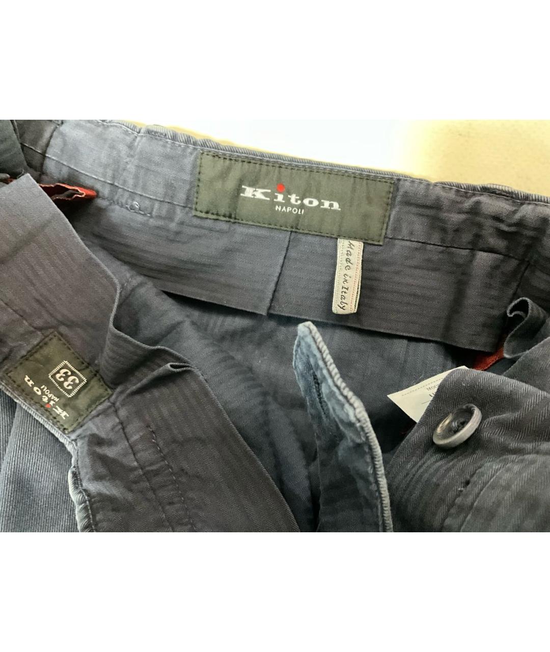 KITON Синие хлопко-эластановые повседневные брюки, фото 5