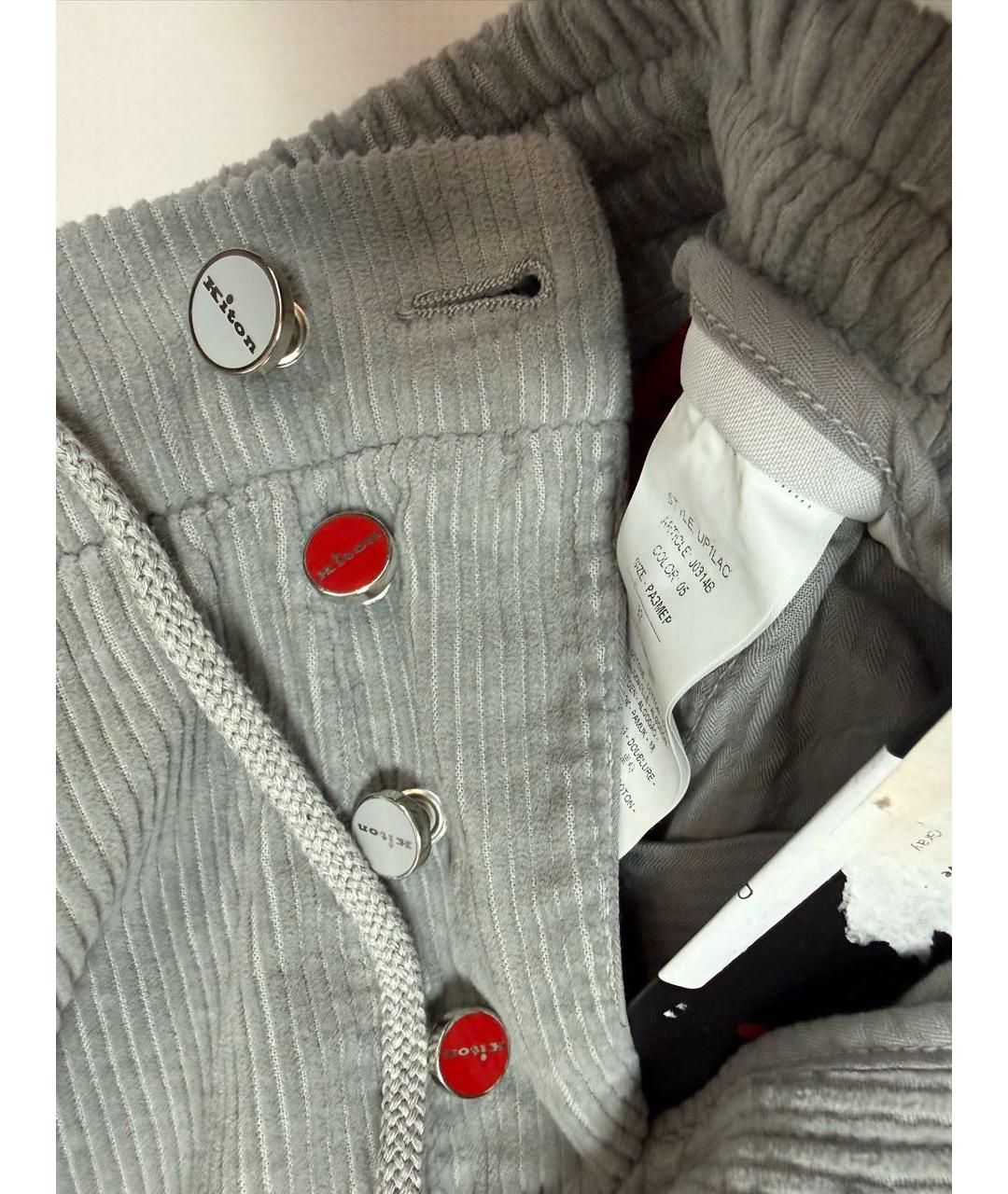 KITON Серые хлопковые повседневные брюки, фото 4