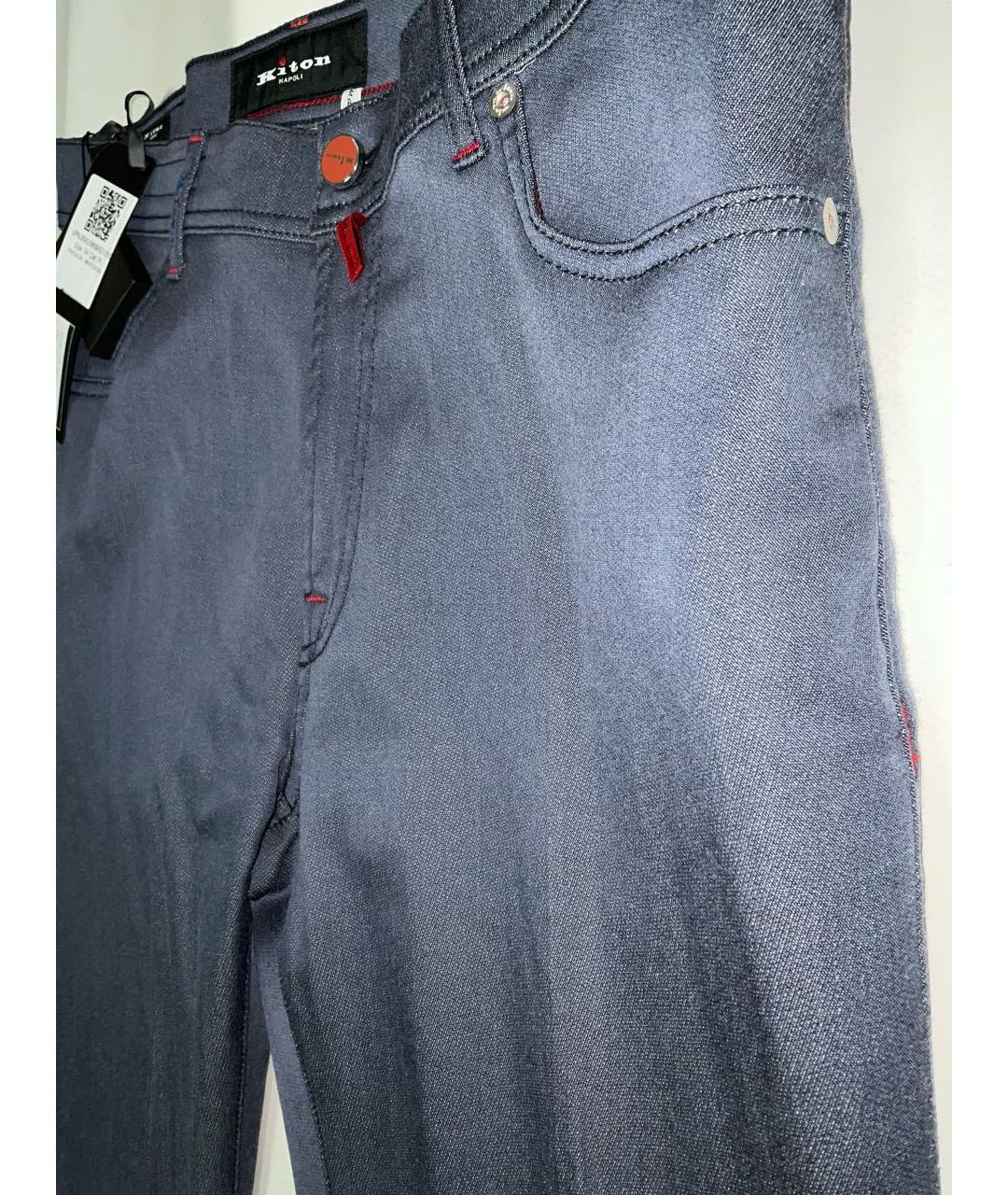 KITON Синие хлопко-эластановые прямые джинсы, фото 2