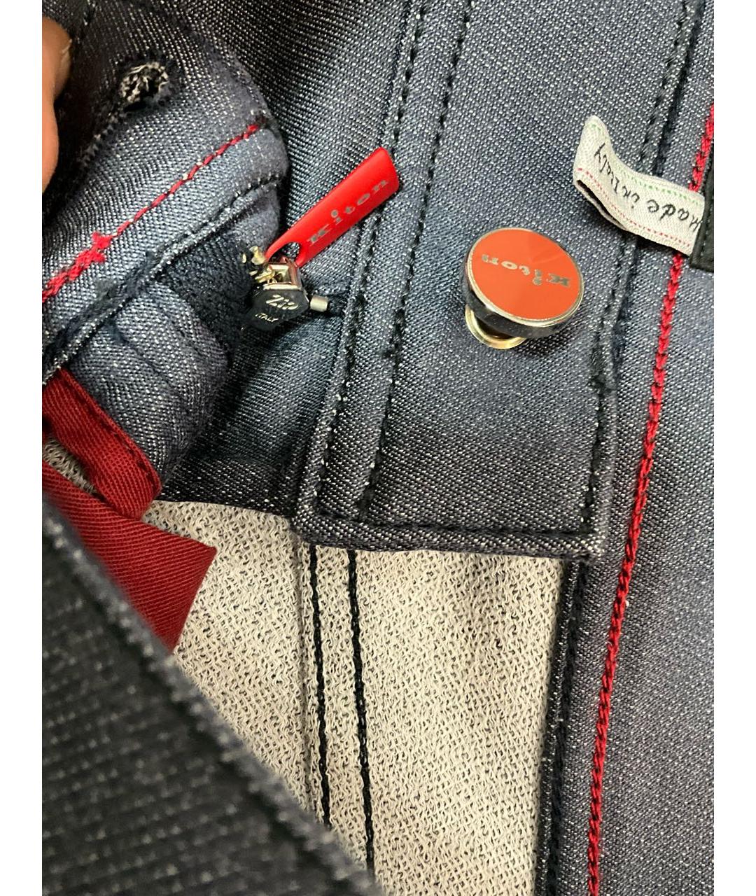 KITON Синие хлопко-эластановые прямые джинсы, фото 4