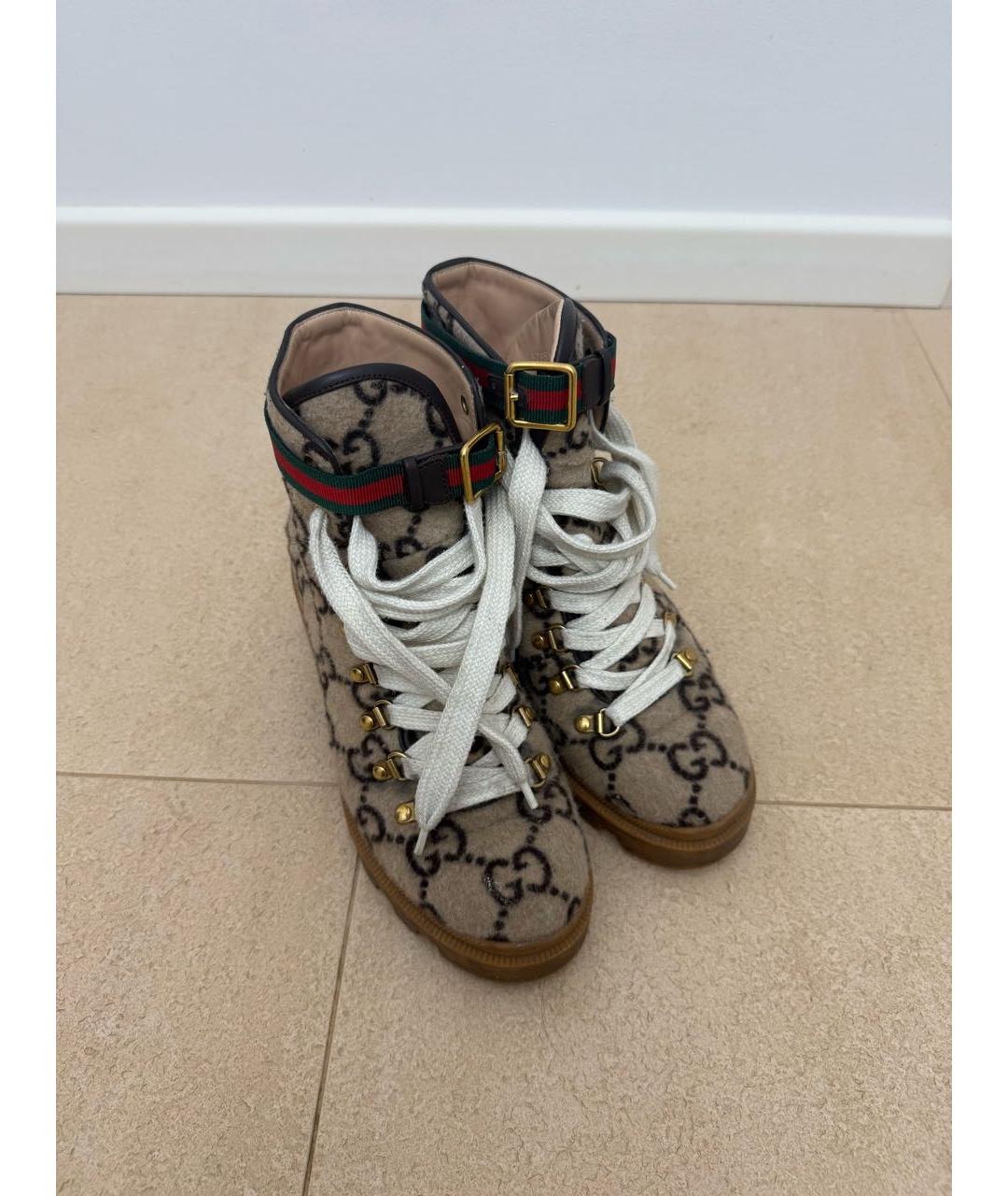 GUCCI Бежевые кожаные ботинки, фото 5