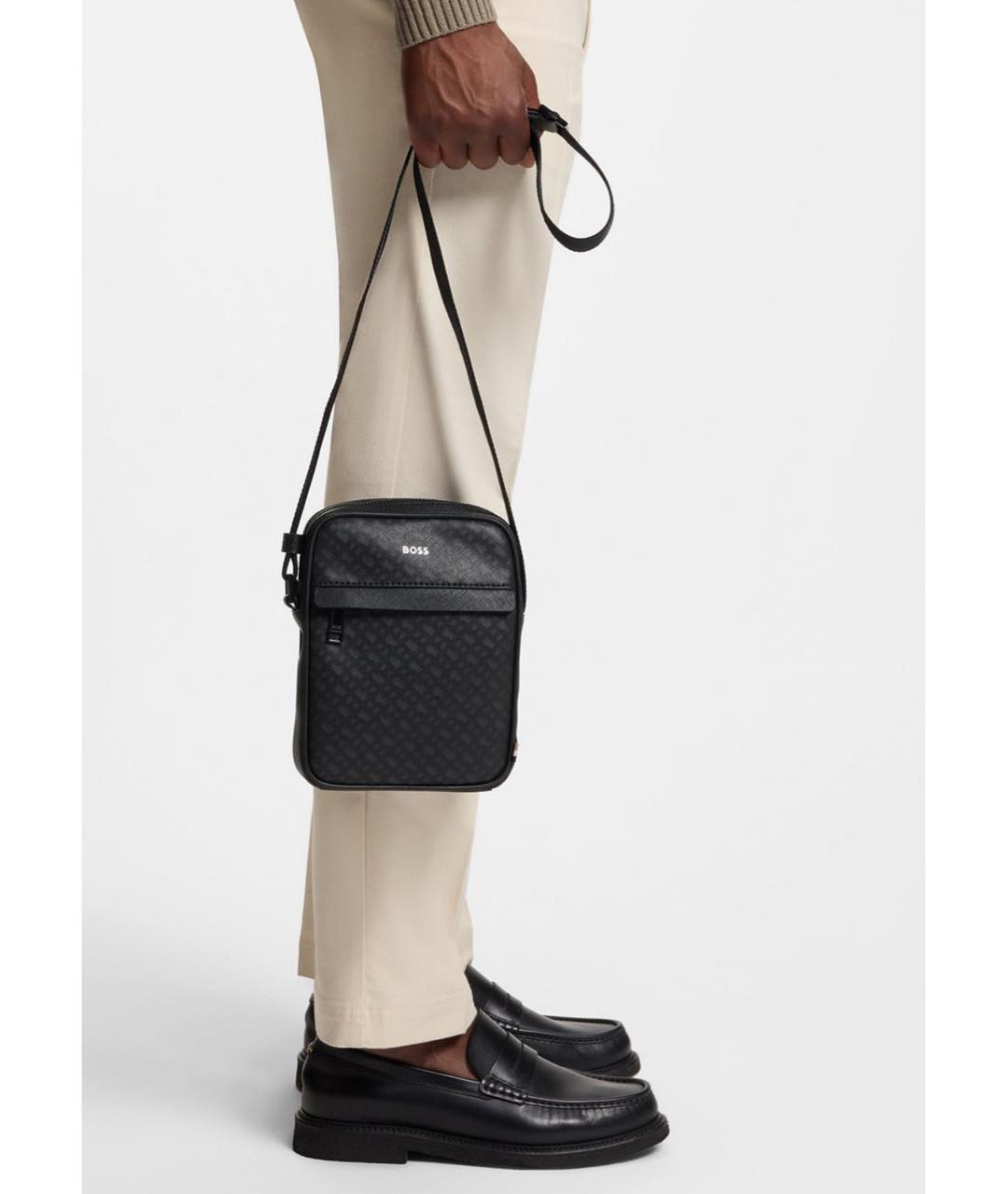 HUGO BOSS Черная кожаная сумка на плечо, фото 3