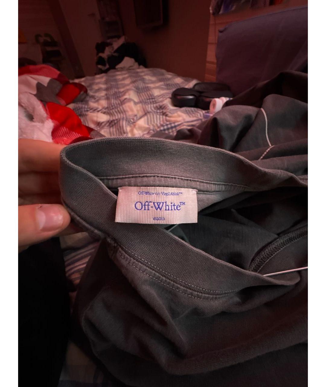 OFF-WHITE Антрацитовая хлопковая футболка, фото 3