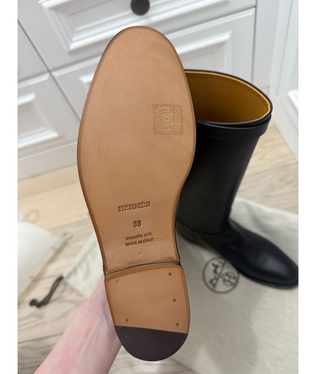 HERMES Черные кожаные сапоги, фото 4