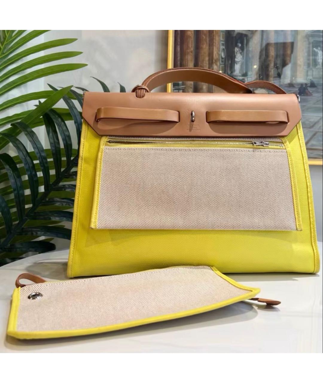 HERMES Желтая кожаная сумка с короткими ручками, фото 3