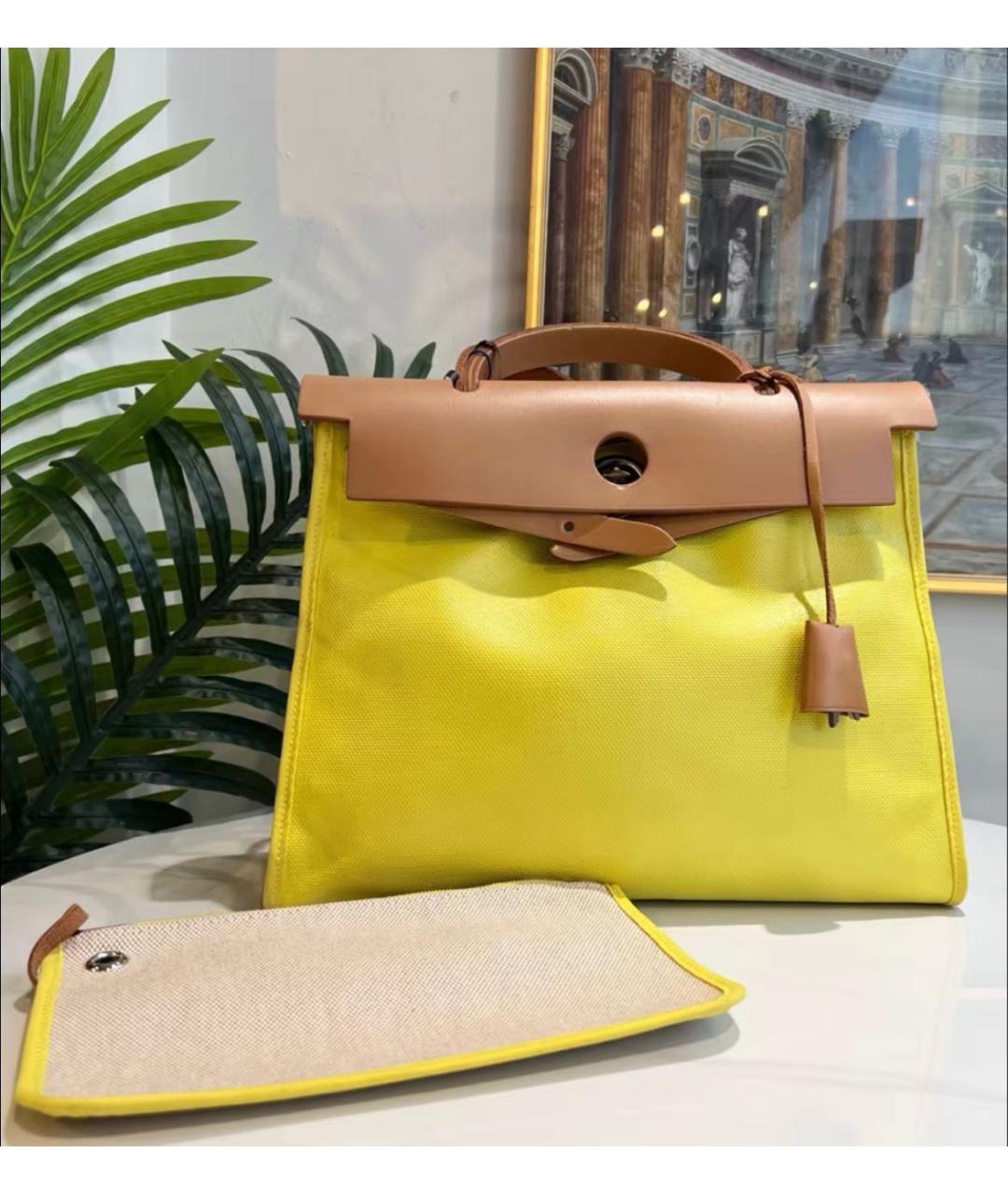HERMES Желтая кожаная сумка с короткими ручками, фото 2