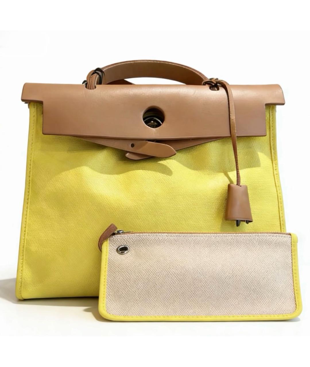 HERMES Желтая кожаная сумка с короткими ручками, фото 7