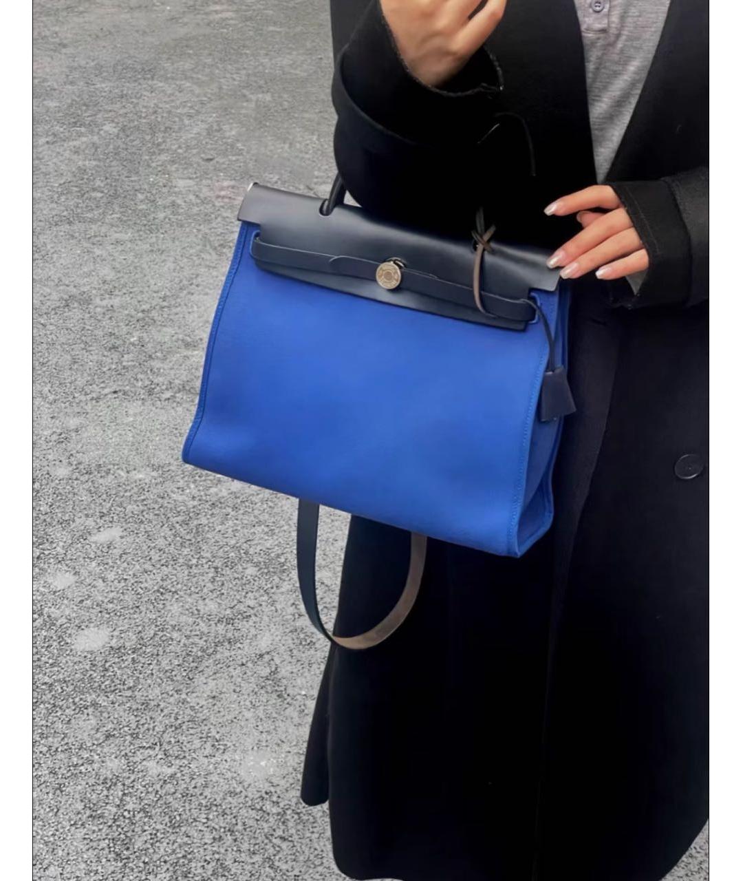 HERMES Синяя сумка с короткими ручками, фото 4