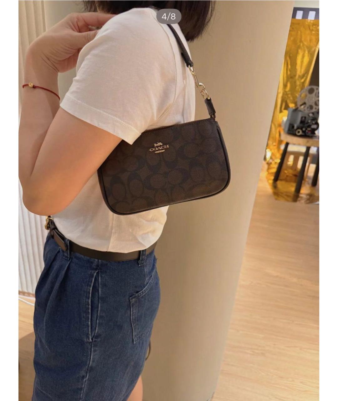 COACH Черная кожаная сумка с короткими ручками, фото 2